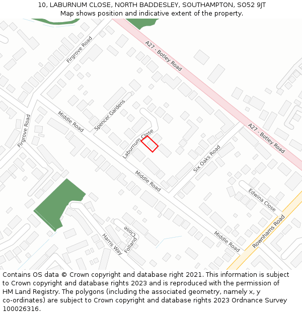 10, LABURNUM CLOSE, NORTH BADDESLEY, SOUTHAMPTON, SO52 9JT: Location map and indicative extent of plot