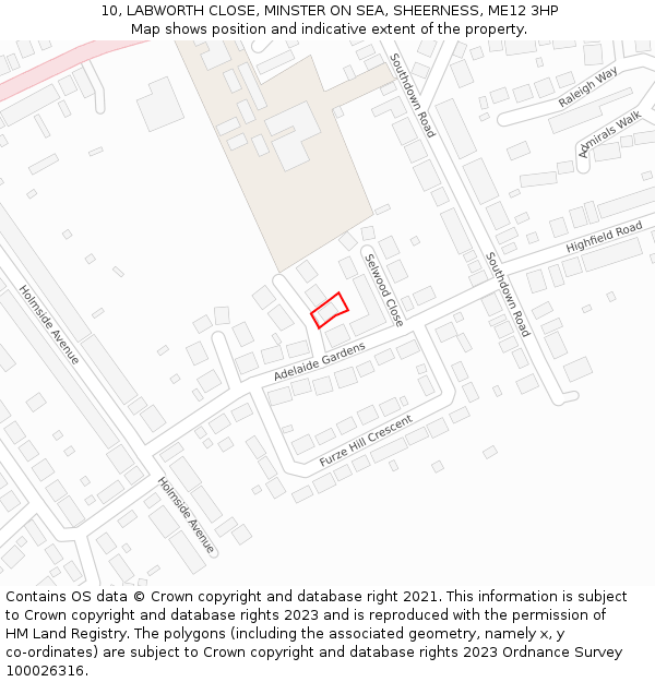 10, LABWORTH CLOSE, MINSTER ON SEA, SHEERNESS, ME12 3HP: Location map and indicative extent of plot