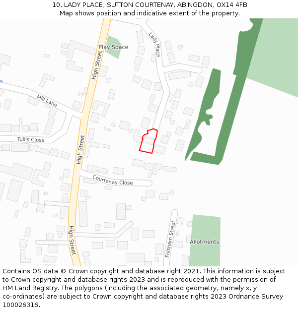 10, LADY PLACE, SUTTON COURTENAY, ABINGDON, OX14 4FB: Location map and indicative extent of plot