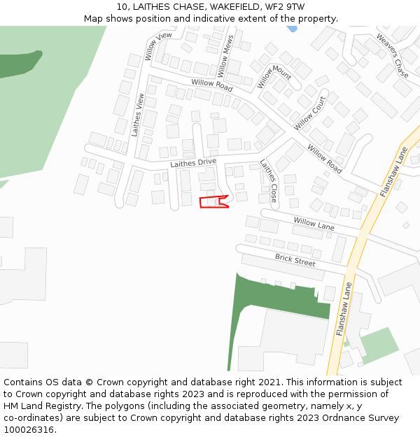 10, LAITHES CHASE, WAKEFIELD, WF2 9TW: Location map and indicative extent of plot