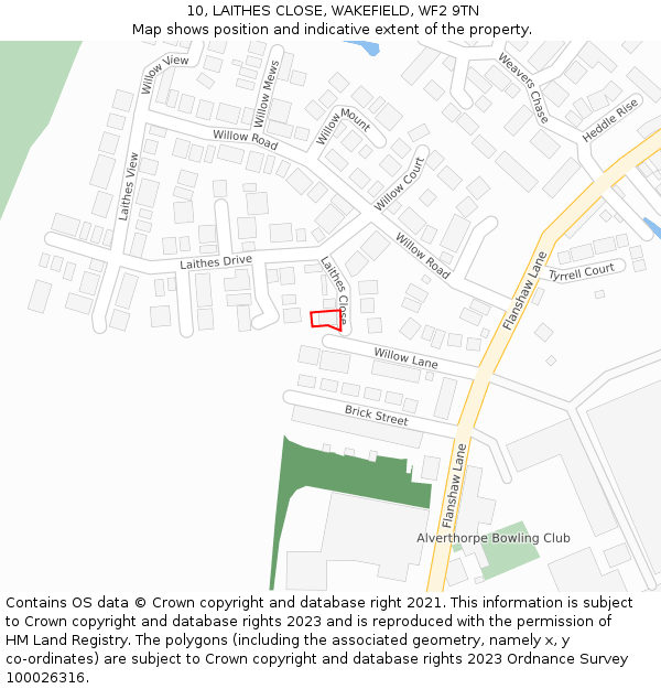 10, LAITHES CLOSE, WAKEFIELD, WF2 9TN: Location map and indicative extent of plot