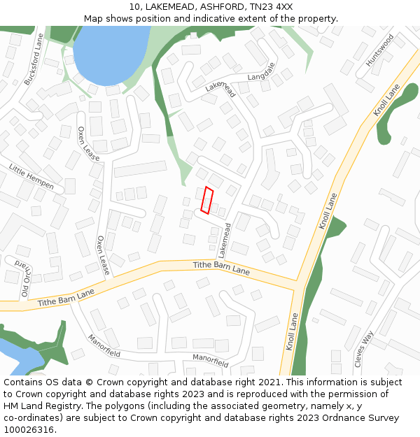 10, LAKEMEAD, ASHFORD, TN23 4XX: Location map and indicative extent of plot