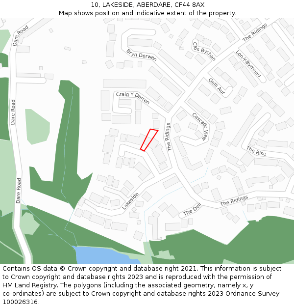 10, LAKESIDE, ABERDARE, CF44 8AX: Location map and indicative extent of plot