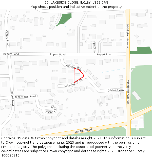 10, LAKESIDE CLOSE, ILKLEY, LS29 0AG: Location map and indicative extent of plot