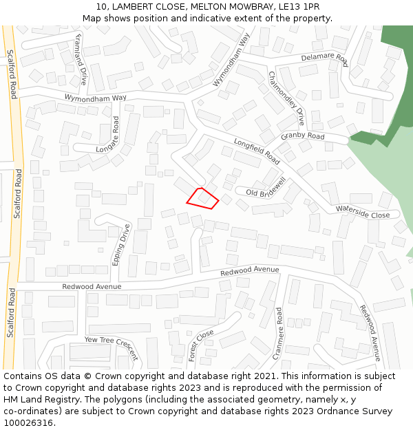 10, LAMBERT CLOSE, MELTON MOWBRAY, LE13 1PR: Location map and indicative extent of plot