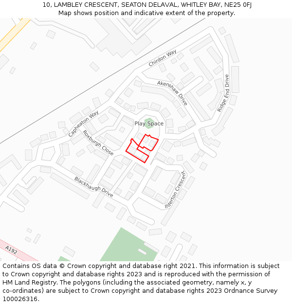 10, LAMBLEY CRESCENT, SEATON DELAVAL, WHITLEY BAY, NE25 0FJ: Location map and indicative extent of plot