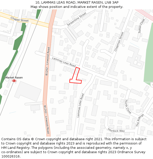 10, LAMMAS LEAS ROAD, MARKET RASEN, LN8 3AP: Location map and indicative extent of plot