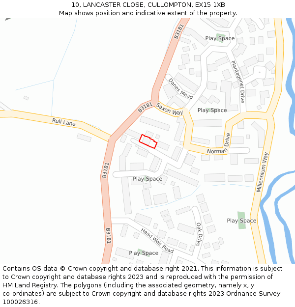 10, LANCASTER CLOSE, CULLOMPTON, EX15 1XB: Location map and indicative extent of plot