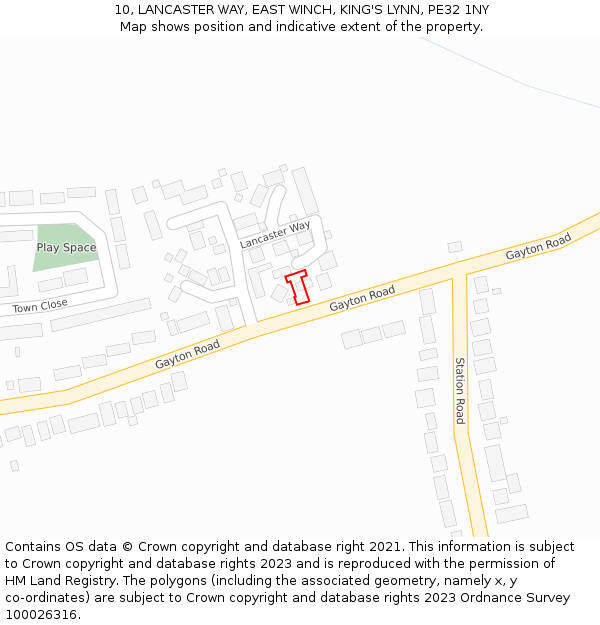 10, LANCASTER WAY, EAST WINCH, KING'S LYNN, PE32 1NY: Location map and indicative extent of plot