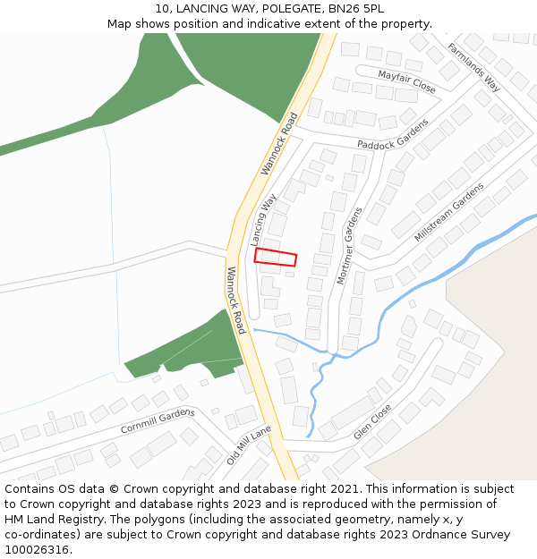 10, LANCING WAY, POLEGATE, BN26 5PL: Location map and indicative extent of plot