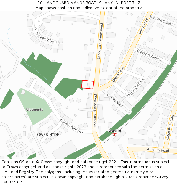 10, LANDGUARD MANOR ROAD, SHANKLIN, PO37 7HZ: Location map and indicative extent of plot