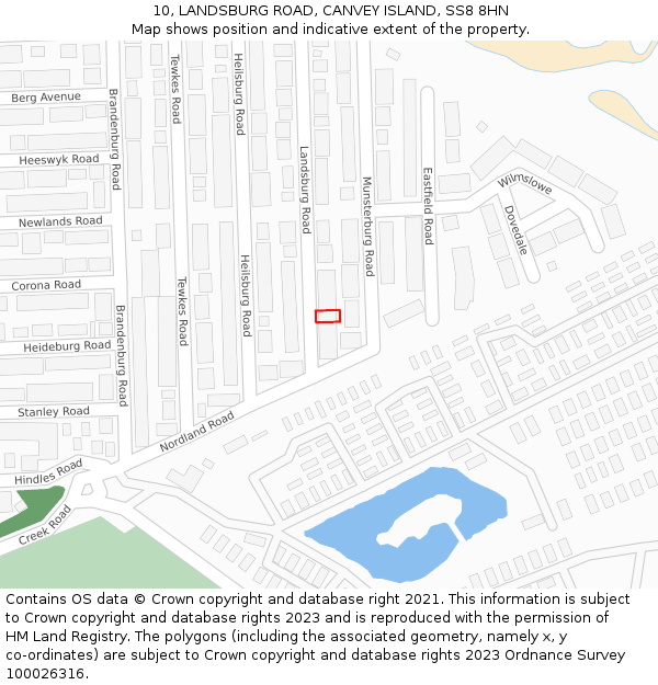 10, LANDSBURG ROAD, CANVEY ISLAND, SS8 8HN: Location map and indicative extent of plot