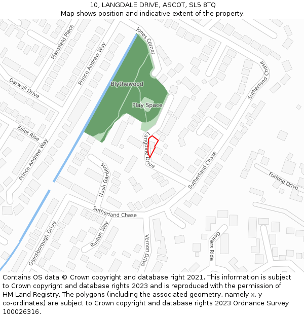 10, LANGDALE DRIVE, ASCOT, SL5 8TQ: Location map and indicative extent of plot