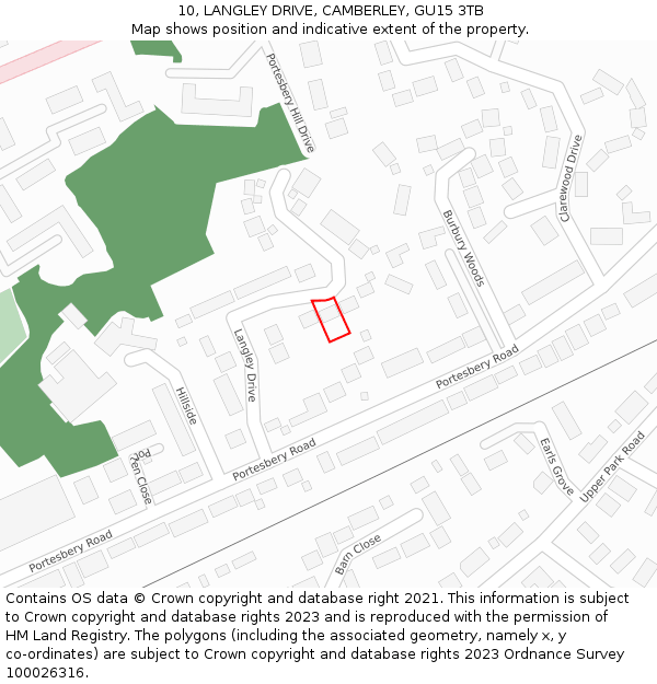 10, LANGLEY DRIVE, CAMBERLEY, GU15 3TB: Location map and indicative extent of plot