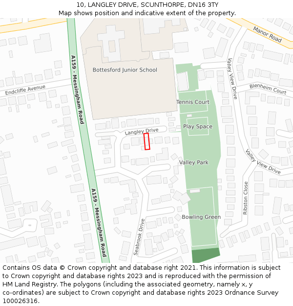 10, LANGLEY DRIVE, SCUNTHORPE, DN16 3TY: Location map and indicative extent of plot