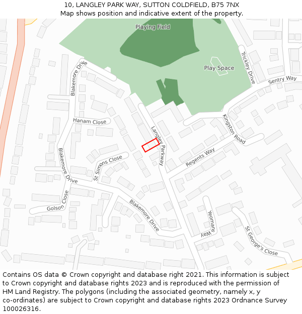 10, LANGLEY PARK WAY, SUTTON COLDFIELD, B75 7NX: Location map and indicative extent of plot