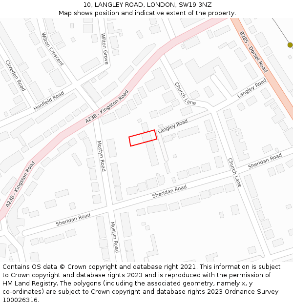 10, LANGLEY ROAD, LONDON, SW19 3NZ: Location map and indicative extent of plot