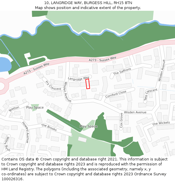 10, LANGRIDGE WAY, BURGESS HILL, RH15 8TN: Location map and indicative extent of plot