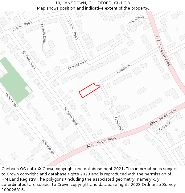 10, LANSDOWN, GUILDFORD, GU1 2LY: Location map and indicative extent of plot