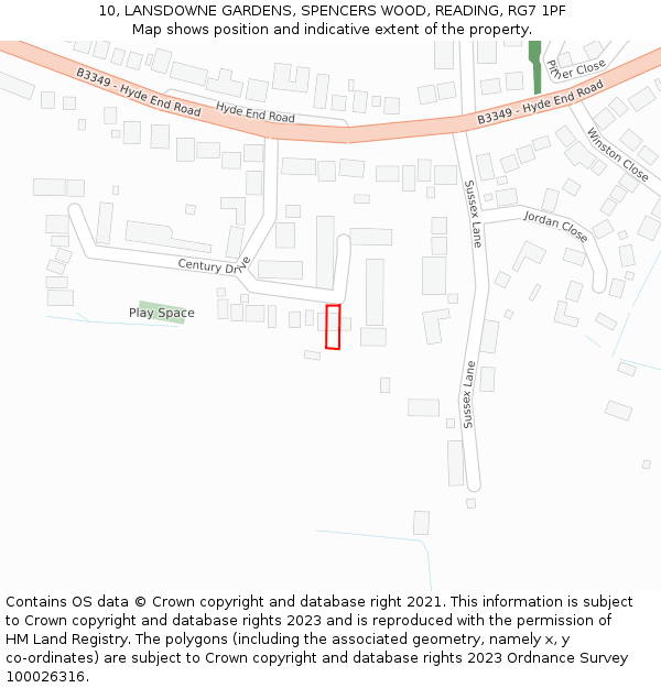 10, LANSDOWNE GARDENS, SPENCERS WOOD, READING, RG7 1PF: Location map and indicative extent of plot