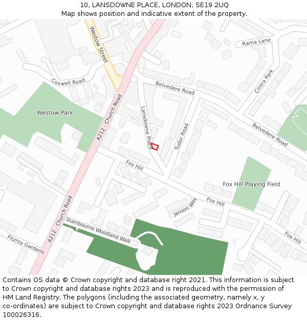 10, LANSDOWNE PLACE, LONDON, SE19 2UQ: Location map and indicative extent of plot