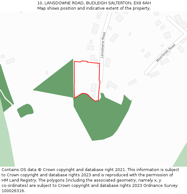 10, LANSDOWNE ROAD, BUDLEIGH SALTERTON, EX9 6AH: Location map and indicative extent of plot