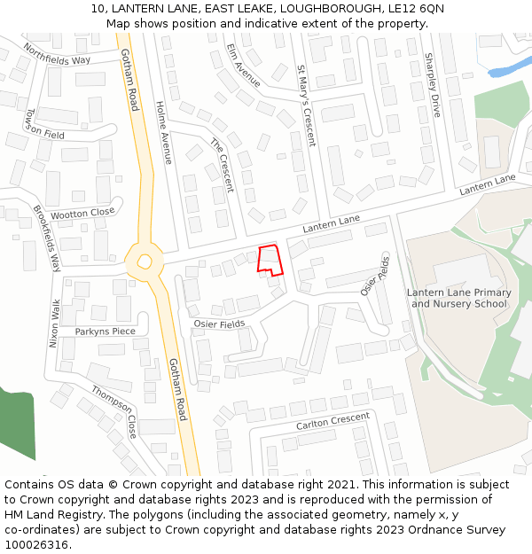 10, LANTERN LANE, EAST LEAKE, LOUGHBOROUGH, LE12 6QN: Location map and indicative extent of plot