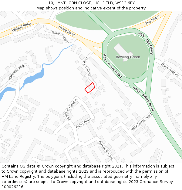 10, LANTHORN CLOSE, LICHFIELD, WS13 6RY: Location map and indicative extent of plot