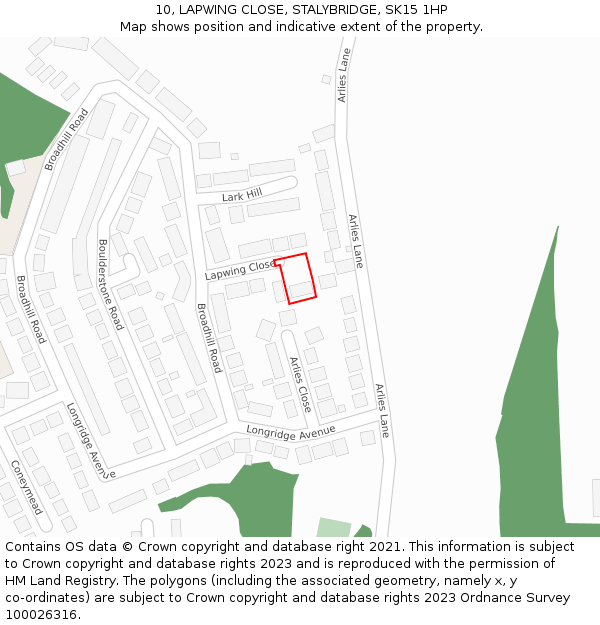 10, LAPWING CLOSE, STALYBRIDGE, SK15 1HP: Location map and indicative extent of plot