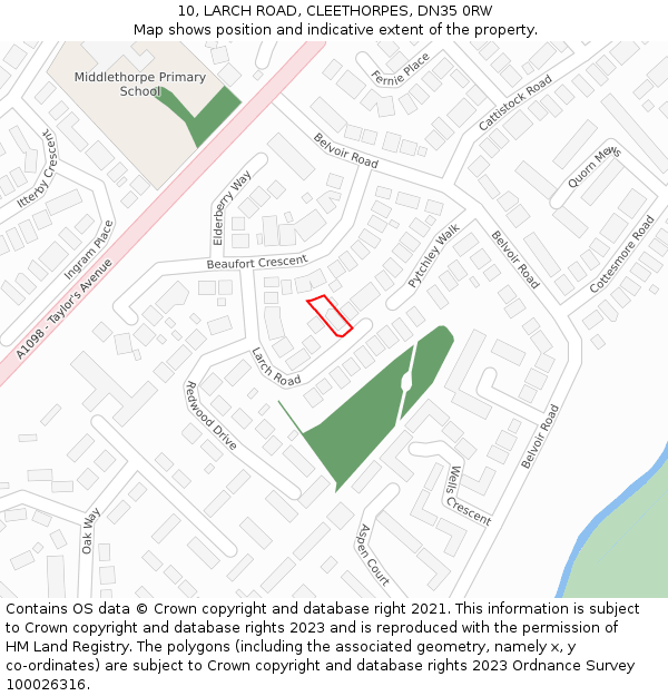 10, LARCH ROAD, CLEETHORPES, DN35 0RW: Location map and indicative extent of plot