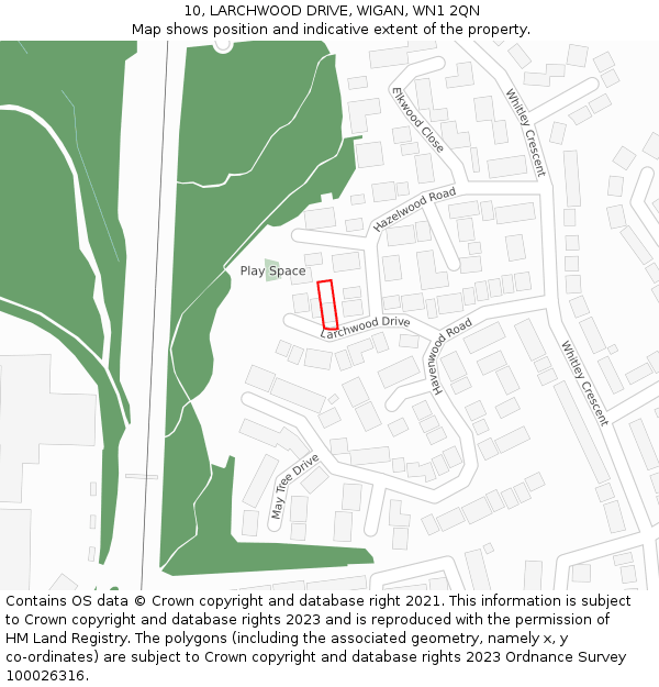 10, LARCHWOOD DRIVE, WIGAN, WN1 2QN: Location map and indicative extent of plot