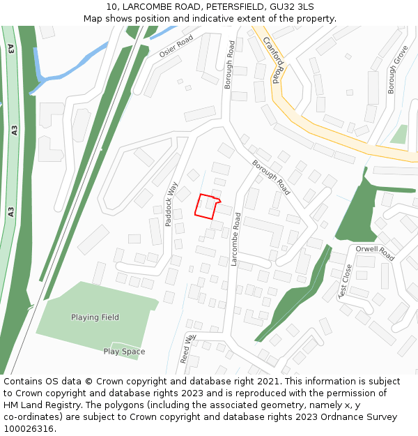 10, LARCOMBE ROAD, PETERSFIELD, GU32 3LS: Location map and indicative extent of plot