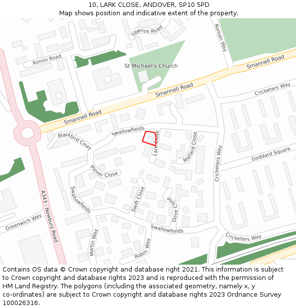 10, LARK CLOSE, ANDOVER, SP10 5PD: Location map and indicative extent of plot