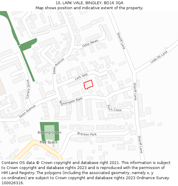 10, LARK VALE, BINGLEY, BD16 3QA: Location map and indicative extent of plot