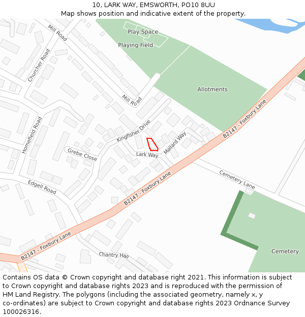 10, LARK WAY, EMSWORTH, PO10 8UU: Location map and indicative extent of plot