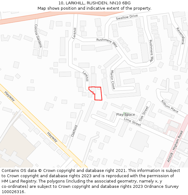 10, LARKHILL, RUSHDEN, NN10 6BG: Location map and indicative extent of plot