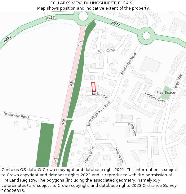 10, LARKS VIEW, BILLINGSHURST, RH14 9HJ: Location map and indicative extent of plot