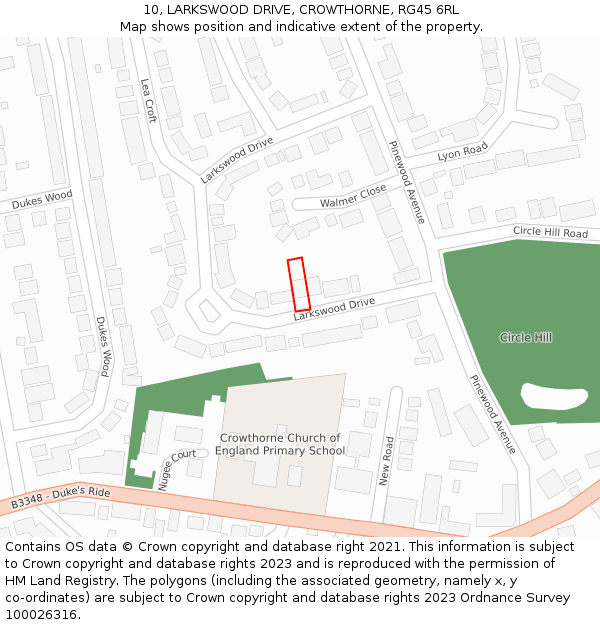 10, LARKSWOOD DRIVE, CROWTHORNE, RG45 6RL: Location map and indicative extent of plot