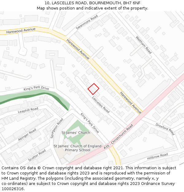 10, LASCELLES ROAD, BOURNEMOUTH, BH7 6NF: Location map and indicative extent of plot
