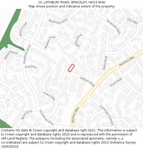 10, LATHBURY ROAD, BRACKLEY, NN13 6HW: Location map and indicative extent of plot