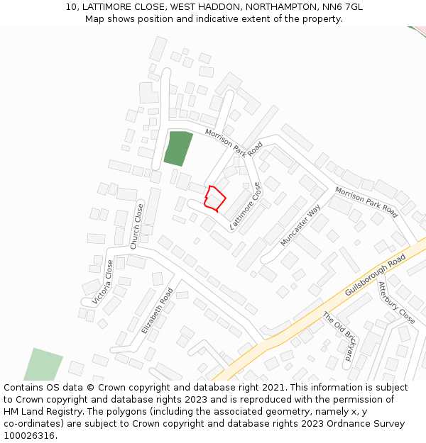 10, LATTIMORE CLOSE, WEST HADDON, NORTHAMPTON, NN6 7GL: Location map and indicative extent of plot