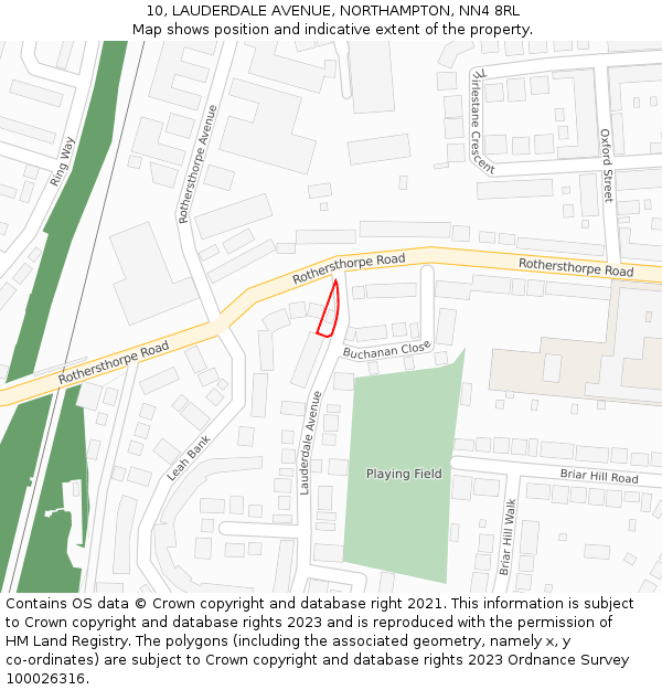 10, LAUDERDALE AVENUE, NORTHAMPTON, NN4 8RL: Location map and indicative extent of plot