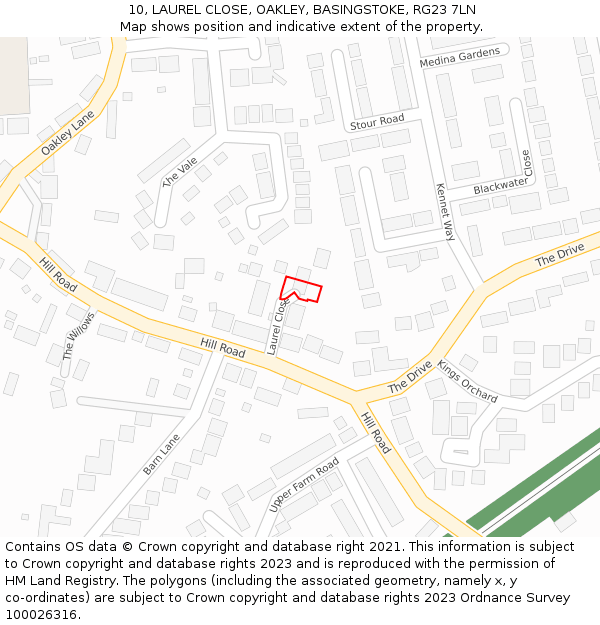 10, LAUREL CLOSE, OAKLEY, BASINGSTOKE, RG23 7LN: Location map and indicative extent of plot