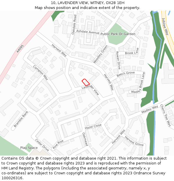 10, LAVENDER VIEW, WITNEY, OX28 1EH: Location map and indicative extent of plot