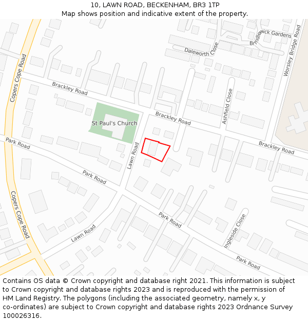 10, LAWN ROAD, BECKENHAM, BR3 1TP: Location map and indicative extent of plot