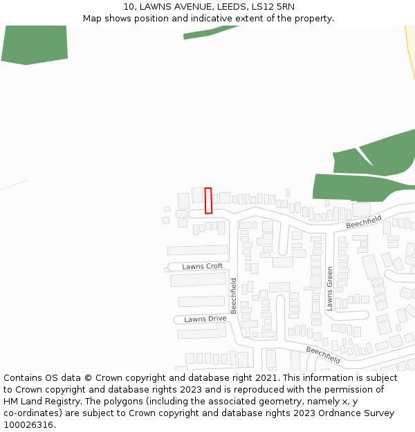 10, LAWNS AVENUE, LEEDS, LS12 5RN: Location map and indicative extent of plot