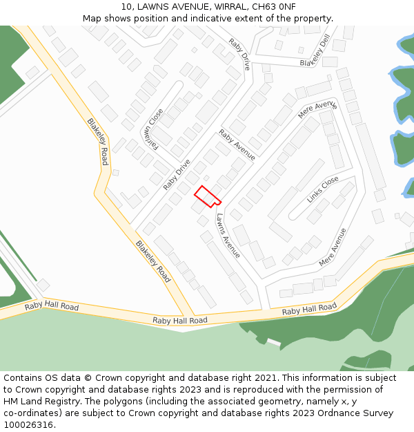 10, LAWNS AVENUE, WIRRAL, CH63 0NF: Location map and indicative extent of plot