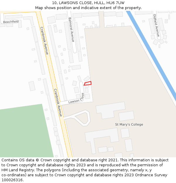 10, LAWSONS CLOSE, HULL, HU6 7UW: Location map and indicative extent of plot