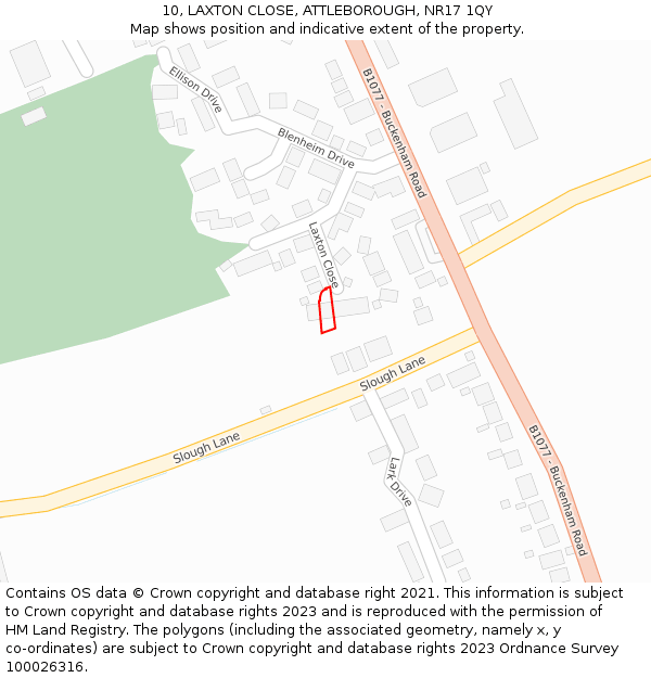 10, LAXTON CLOSE, ATTLEBOROUGH, NR17 1QY: Location map and indicative extent of plot