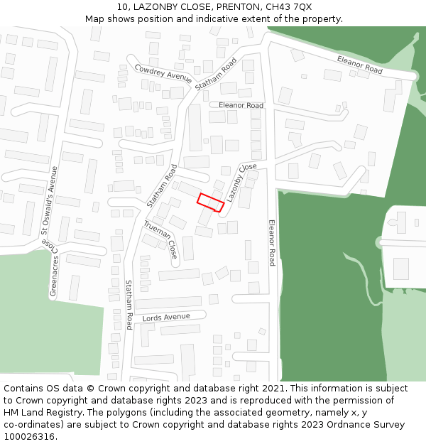 10, LAZONBY CLOSE, PRENTON, CH43 7QX: Location map and indicative extent of plot